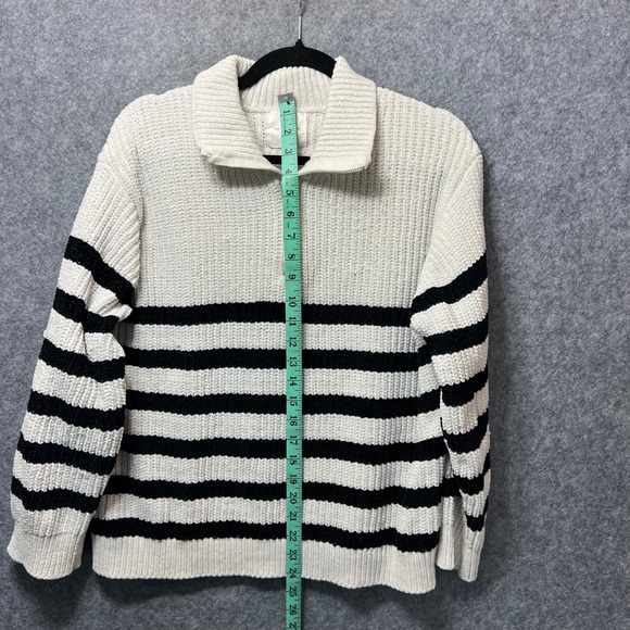 No Comment Womens Pullover‎ Knit Sweater XL Black White Striped Quarter Zip - Picture 3 of 6